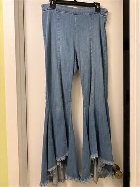 Guess Light Blue Flare Jeans with Frayed Hem
